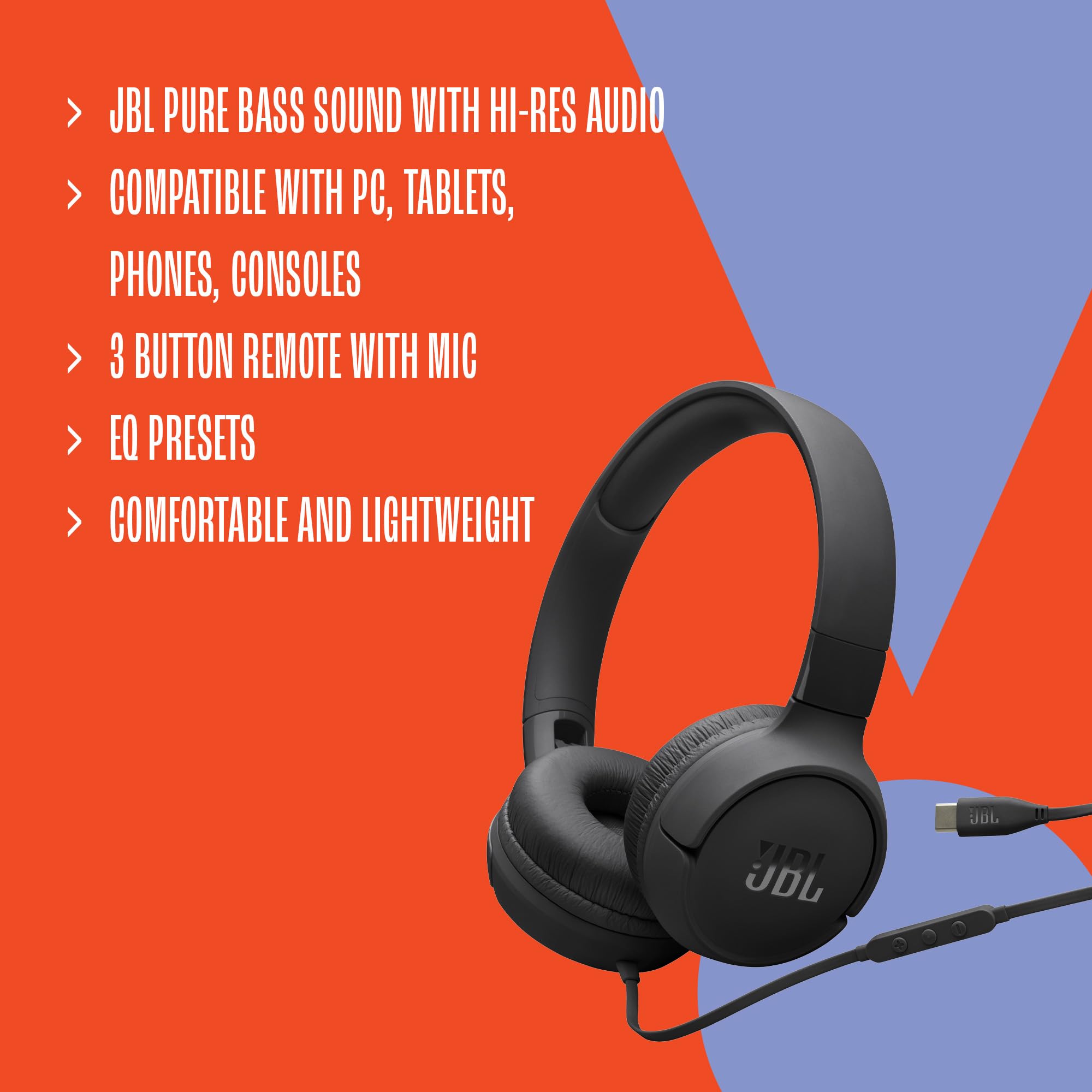 jbl-tune-520-c-cuffie-con-filo-usb-c-on-ear-microfono-jbl-pure-bass-audio-hi-res image 5